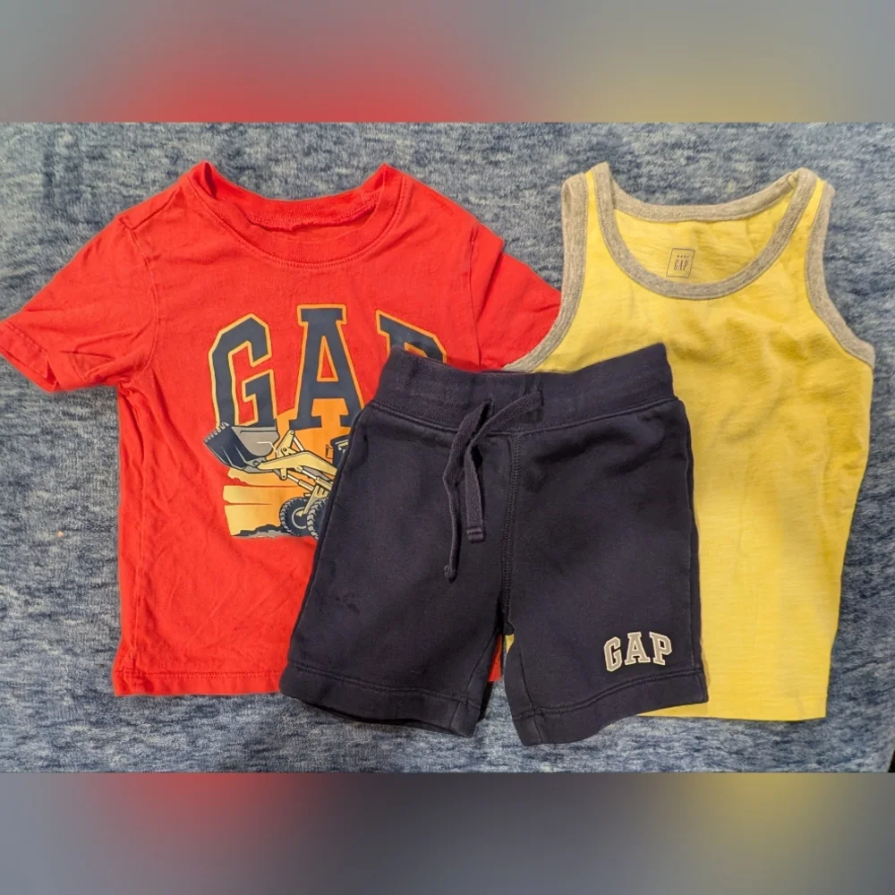 GAP 3T Kids Orange Tee, Yellow Tank, and Navy Shorts Set
